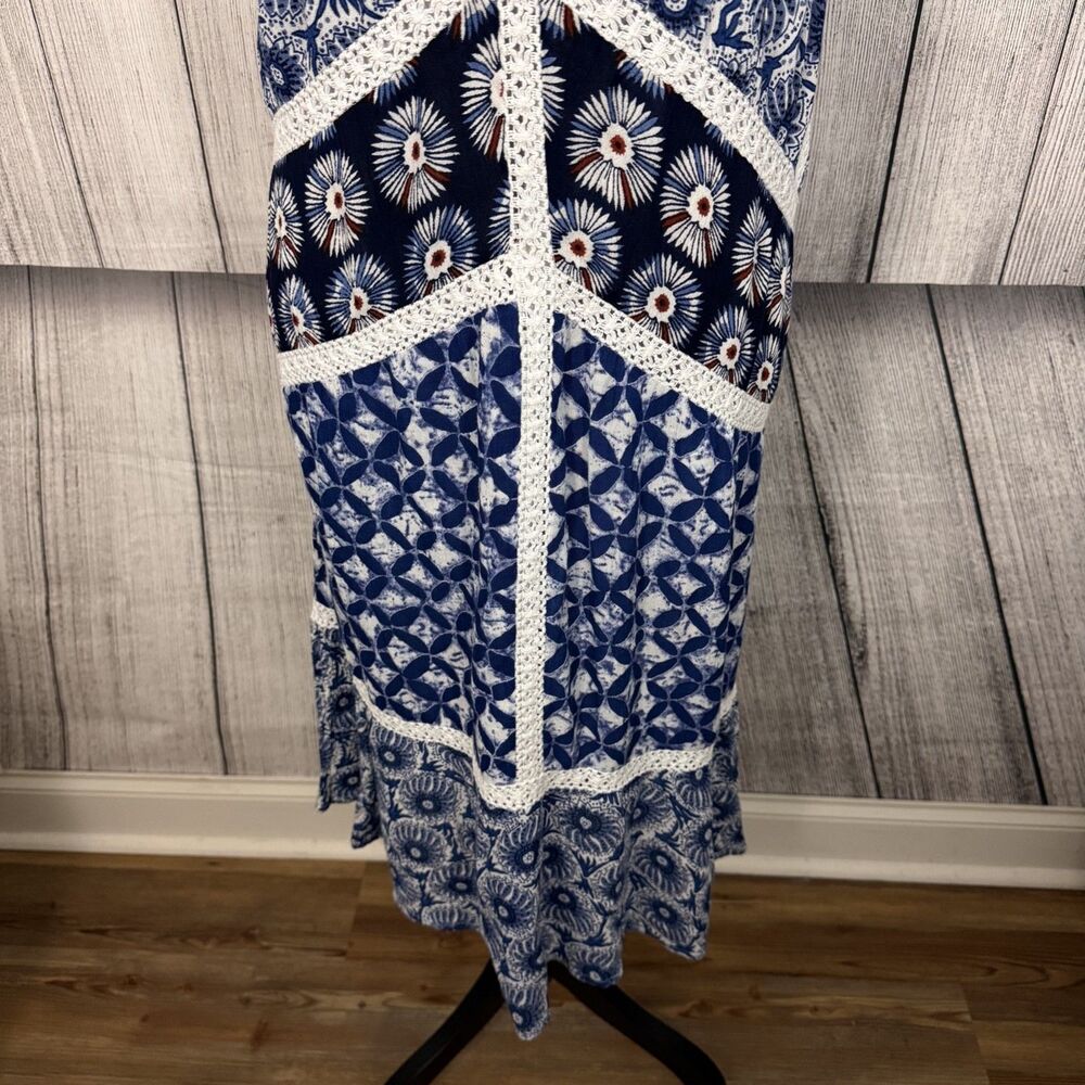 Chelsea & Theodore Women's Large Blue Floral Sleeveless Midi Dress Boho Peasant - Picture 3 of 7